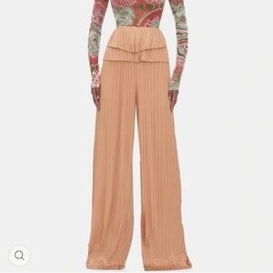 Andrea Iyamah Tan Pleated Wide-Leg Pants
